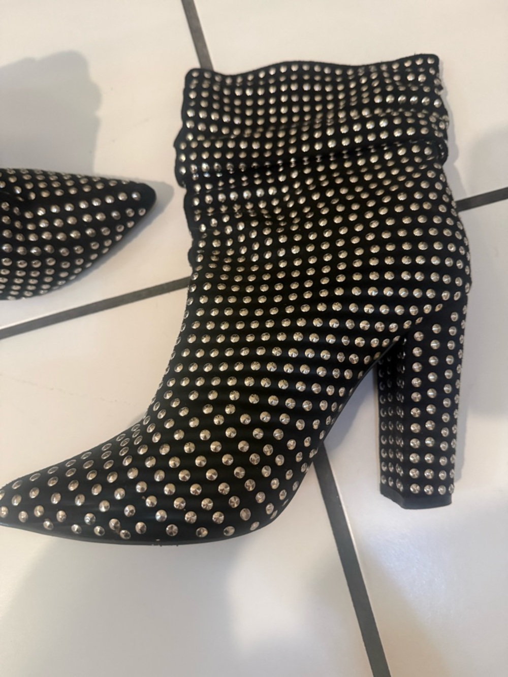 Studded Black Ankle Boots - Women's High Heel Booties